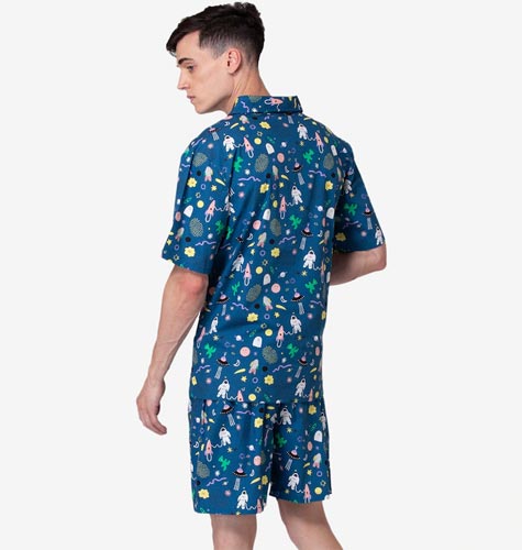 Men Blue & Pink Pure Cotton Printed Night suit